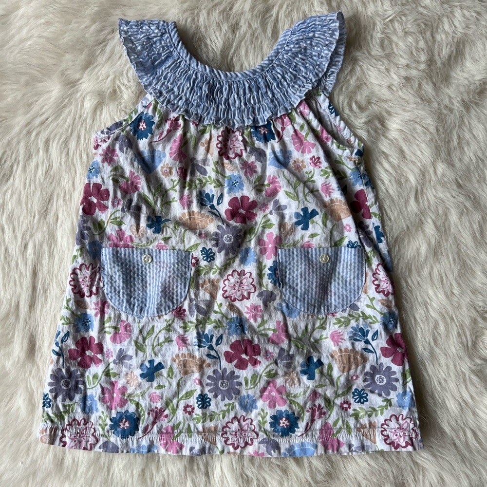 Mud Pie Blue Casual Dress with Smocked Neckline